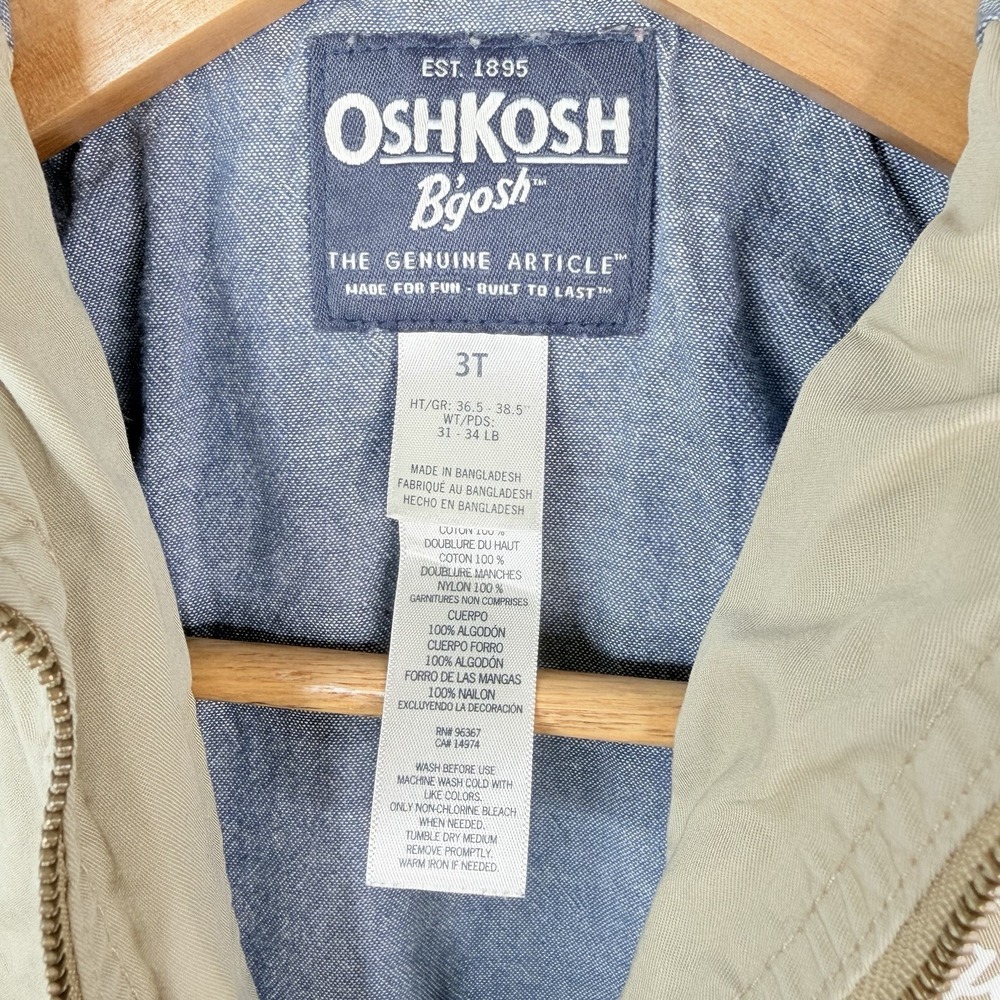 VTG OSHKOSH BGOSH Kids Bomber Jacket Khaki 100% COTTON Lining 100% NYLON SZ-3T - Picture 9 of 16